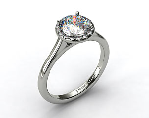 14k White Gold Pave Halo Engagement Ring (Round Center)